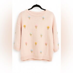 LOFT Pastel Ice Cream Embroidered Sweater | XS | Pink